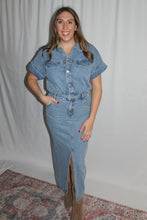 Load image into Gallery viewer, Front Slit Denim Midi Dress