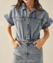 Load image into Gallery viewer, Front Slit Denim Midi Dress