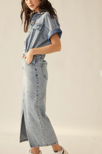 Load image into Gallery viewer, Front Slit Denim Midi Dress
