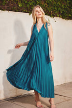 Load image into Gallery viewer, Mediterranean Blue Satin Pleated Maxi Dress