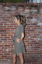 Load image into Gallery viewer, Olive Linen Tie Waist Dress