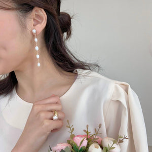 Freshwater Cultured Pearl Linear Long Drop Earrings: Gold