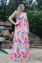 Load image into Gallery viewer, Abstract Print Trim Striped Maxi Dress
