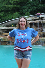 Load image into Gallery viewer, Stars &amp; Stripes Wavy Hem Tee
