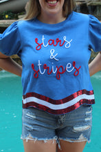 Load image into Gallery viewer, Stars &amp; Stripes Wavy Hem Tee
