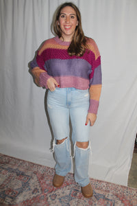 Meg Mauve Stripe Crop Sweater