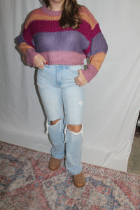 Meg Mauve Stripe Crop Sweater