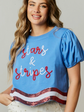 Load image into Gallery viewer, Stars &amp; Stripes Wavy Hem Tee
