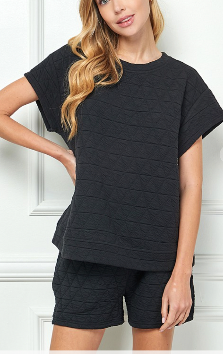 Black Quilted Short Set