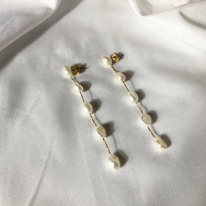 Freshwater Cultured Pearl Linear Long Drop Earrings: Gold