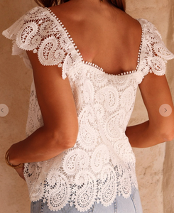 White Lace Square Neck Tank