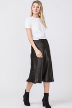Load image into Gallery viewer, Molly Black Satin Midi Skirt
