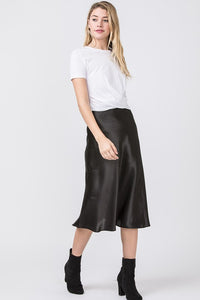 Molly Black Satin Midi Skirt