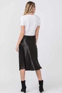 Molly Black Satin Midi Skirt
