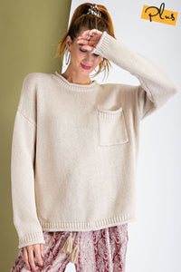 Curvy Oatmeal Pocket Sweater