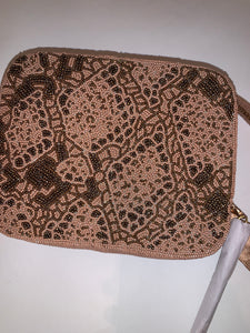 Neutral Snakeskin Beaded Purse