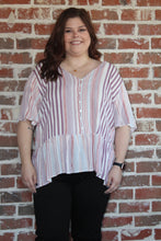 Load image into Gallery viewer, Pink Striped Button-Down Peplum Top Curvy

