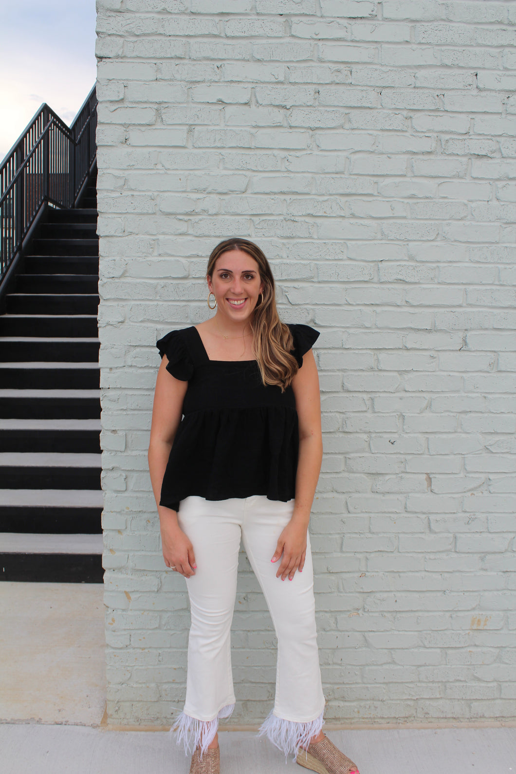 Feather Hem Flare Pants