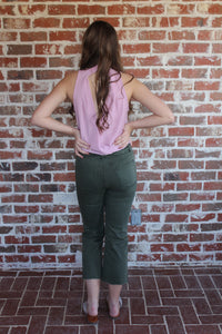 Olive Washed Cropped Jeans