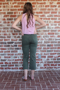 Olive Washed Cropped Jeans