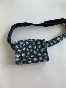 Blue Leopard Beaded Belt Bag