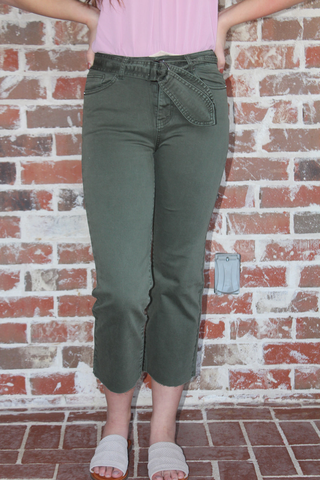 Olive Washed Cropped Jeans
