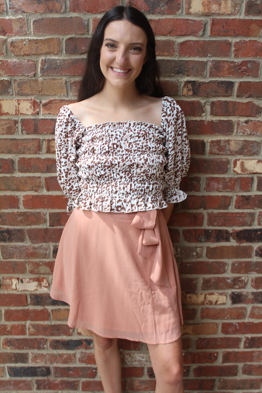 Spotted Cream Smocked Top